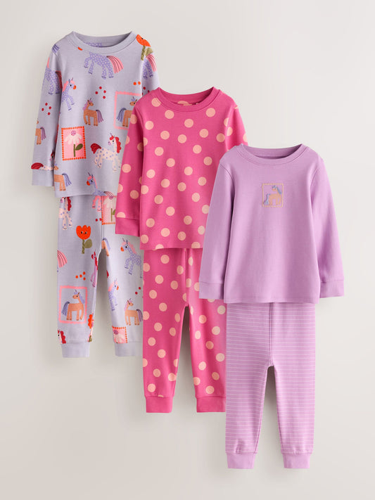 Lilac Purple Unicorn Snuggle Pyjamas 3 Pack (9mths-12yrs) - image 1