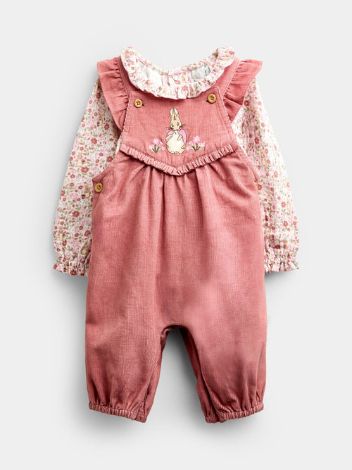 JoJo Maman Bébé Pink Peter Rabbit Flopsy Cord Dungaree Set image 1