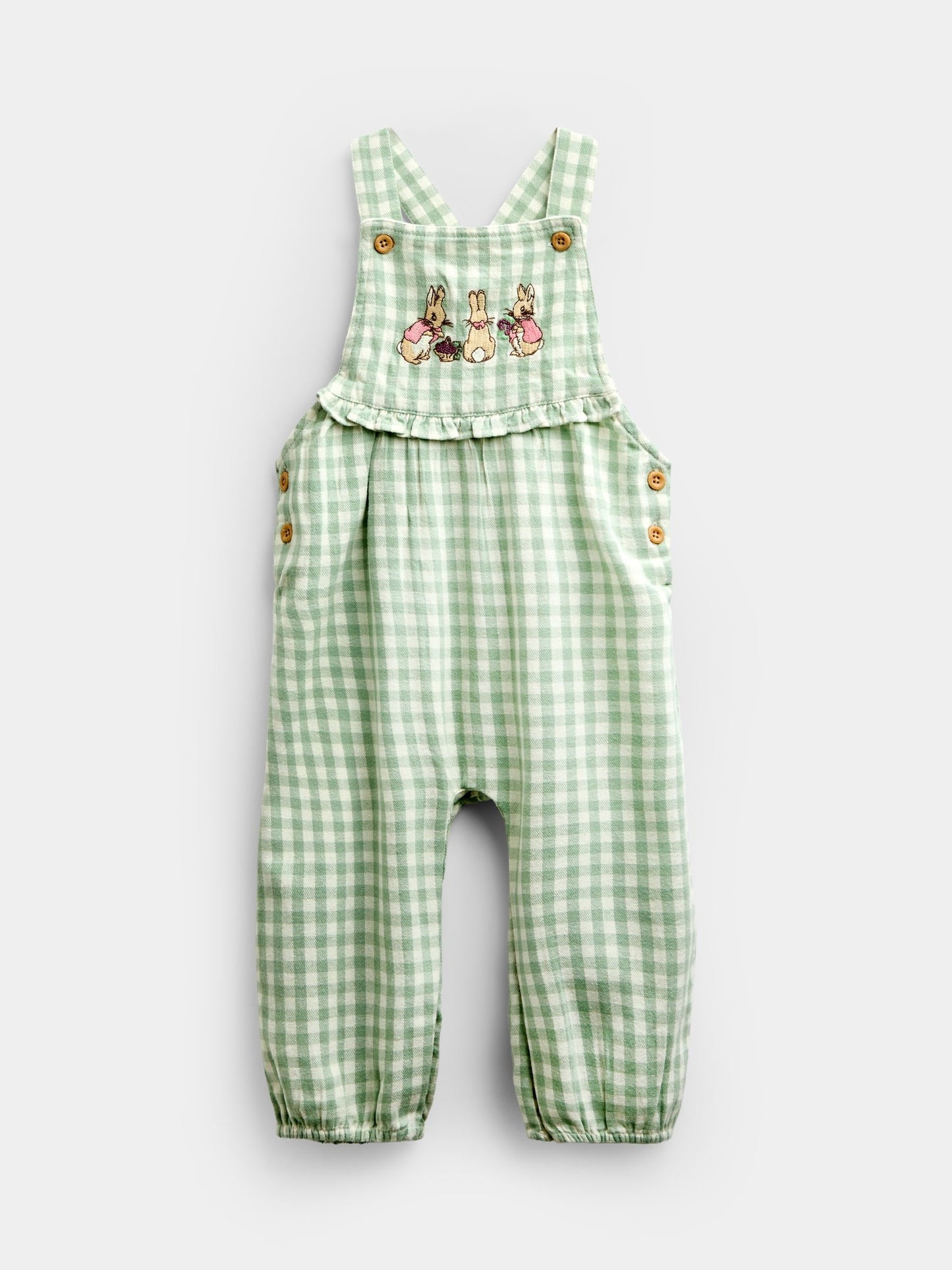 JoJo Maman Bébé Green Peter Rabbit Flopsy Gingham Dungaree Set image 4