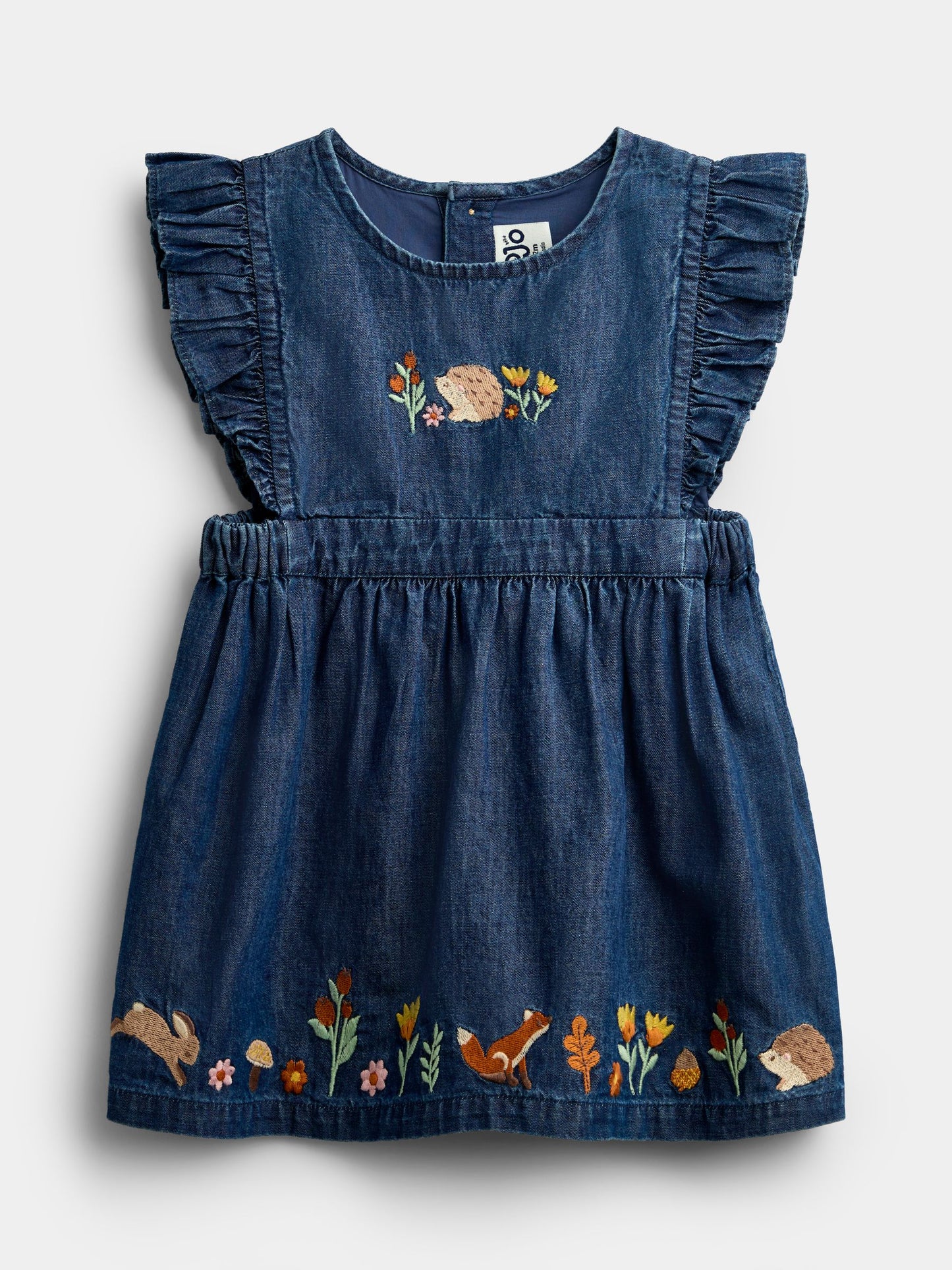 Dsiney Kidz - JoJo Maman Bébé Chambray Blue Hedgehog Embroidered Dress Set image 4