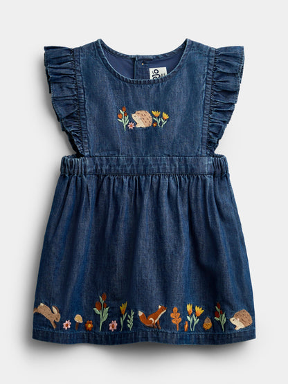 Dsiney Kidz - JoJo Maman Bébé Chambray Blue Hedgehog Embroidered Dress Set image 4