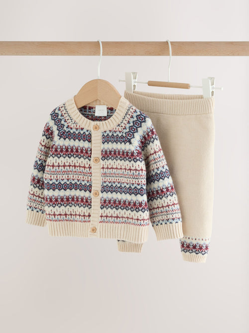 Dsiney Kidz - Neutral Fairisle Knitted Cardigan and Legging Baby Set (0mths-2yrs) image 1