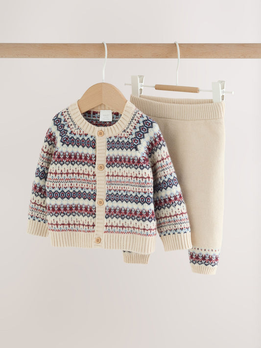 Dsiney Kidz - Neutral Fairisle Knitted Cardigan and Legging Baby Set (0mths-2yrs) image 1