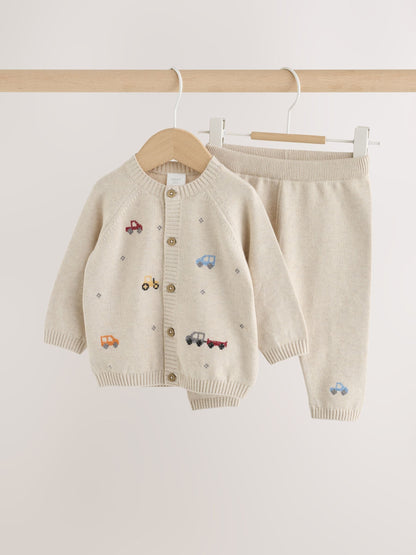 Dsiney Kidz - Neutral Transport Knitted Cardigan and Legging Baby Set (0mths-2yrs) image 1