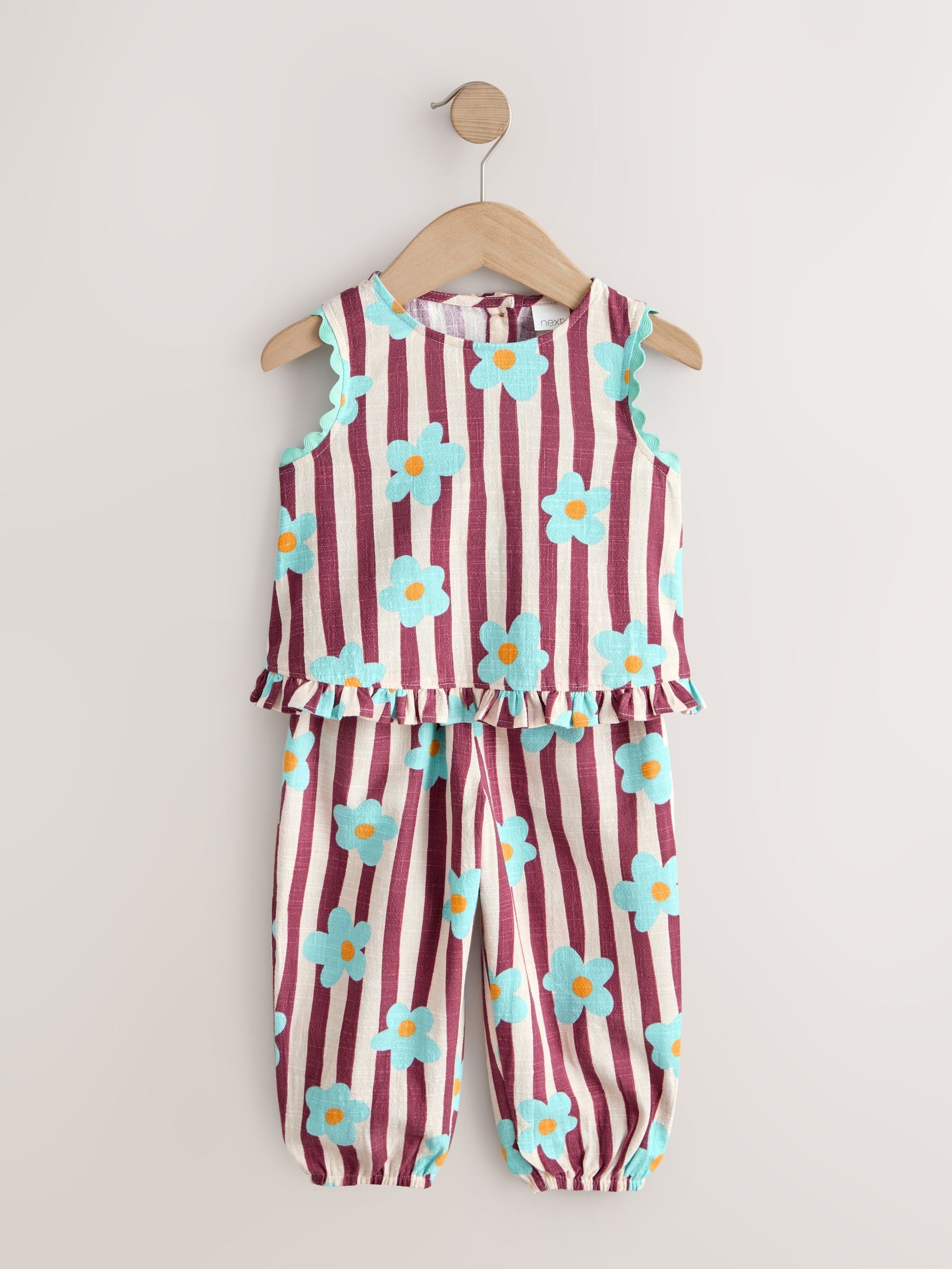 Chocolate Brown Floral Stripe Top & Cuffed Trousers Set (3mths-7yrs) image 1