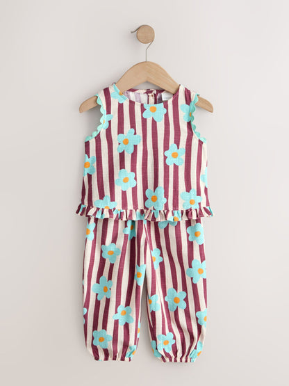 Chocolate Brown Floral Stripe Top & Cuffed Trousers Set (3mths-7yrs) image 1