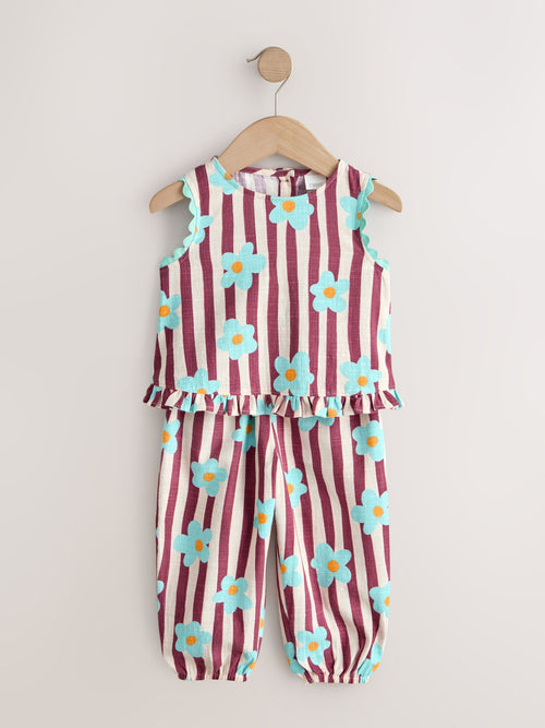 Chocolate Brown Floral Stripe Top & Cuffed Trousers Set (3mths-7yrs) image 1
