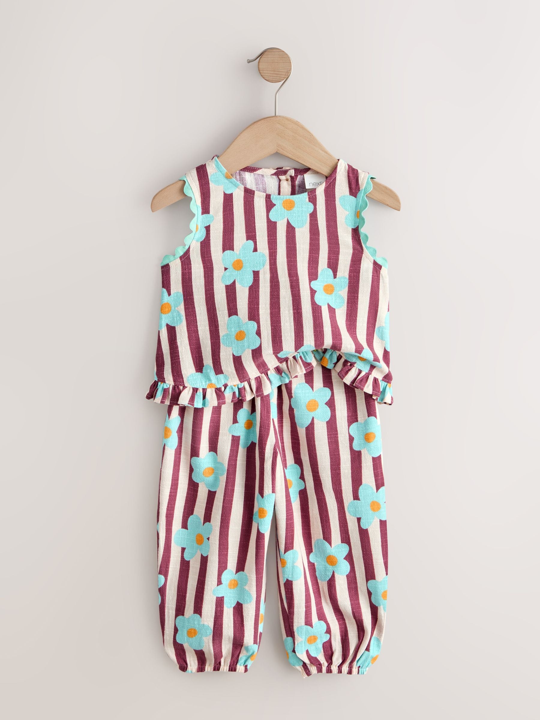 Chocolate Brown Floral Stripe Top & Cuffed Trousers Set (3mths-7yrs) image 2