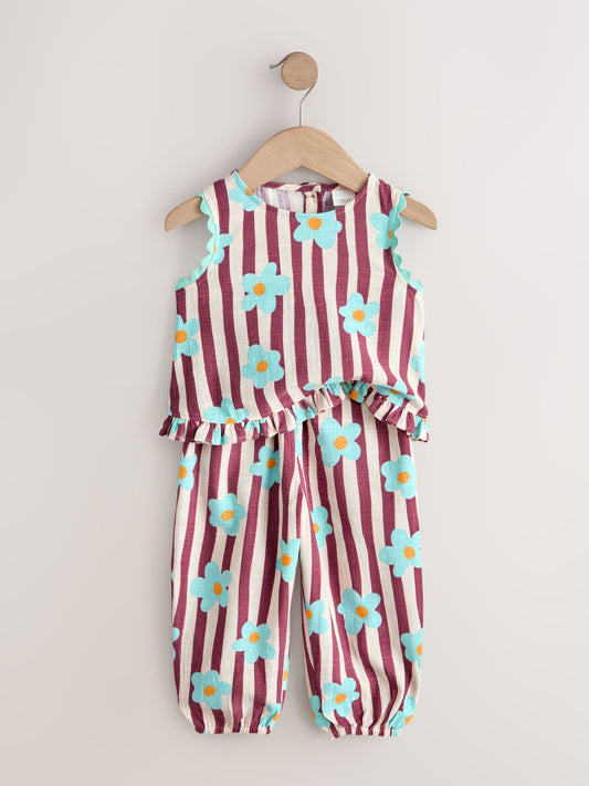 Chocolate Brown Floral Stripe Top & Cuffed Trousers Set (3mths-7yrs) image 2