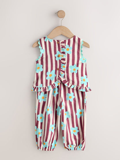 Chocolate Brown Floral Stripe Top & Cuffed Trousers Set (3mths-7yrs) image 3