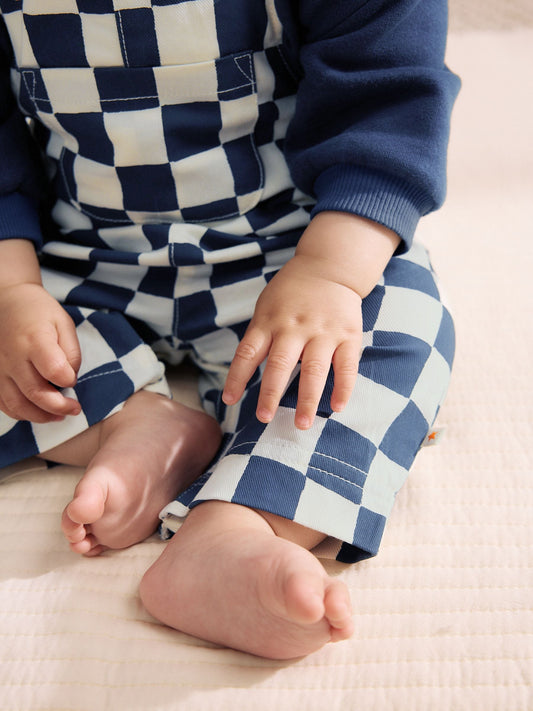 Dsiney Kidz - Navy Blue Checkerboard Baby Twill Dungarees and Bodysuit Set (0mths-2yrs) image 2