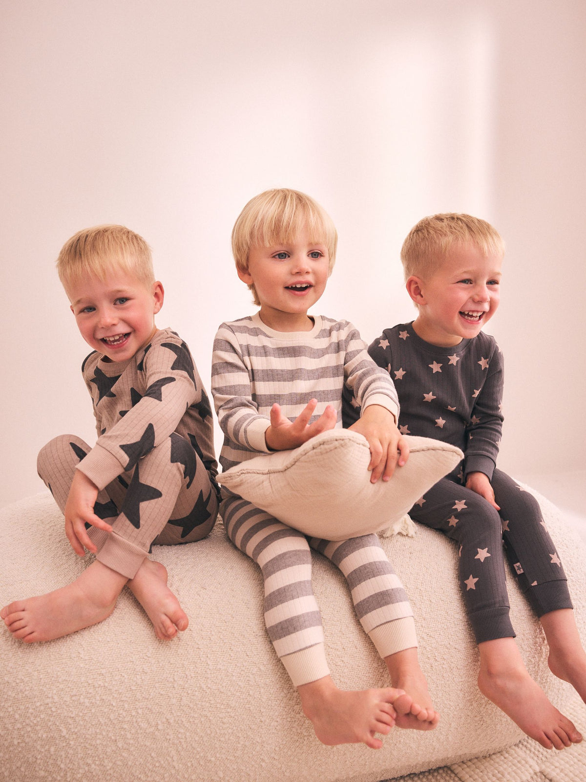 Brown/Cream Stars Snuggle Pyjamas Set 3 Pack (9mths-12yrs) - image 2