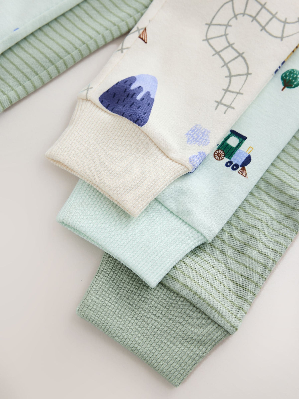 Green/Ecru Train Mini Print Snuggle Pyjamas 3 Pack (9mths-10yrs) - image 10