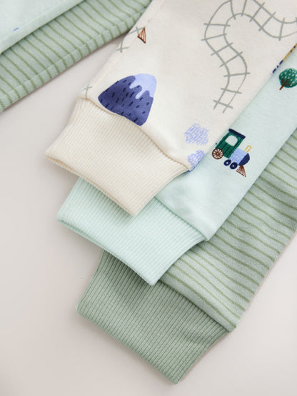 Green/Ecru Train Mini Print Snuggle Pyjamas 3 Pack (9mths-10yrs) - image 10