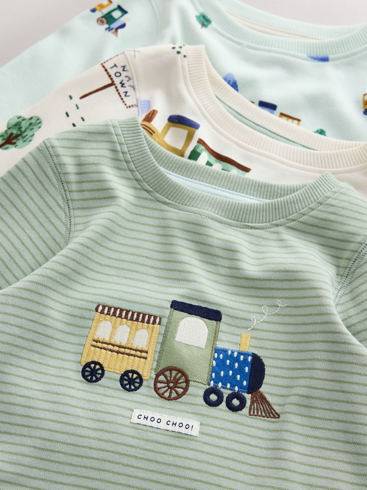 Green/Ecru Train Mini Print Snuggle Pyjamas 3 Pack (9mths-10yrs) - image 11