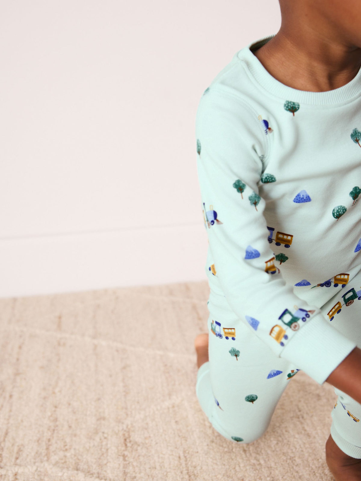 Green/Ecru Train Mini Print Snuggle Pyjamas 3 Pack (9mths-10yrs) - image 4