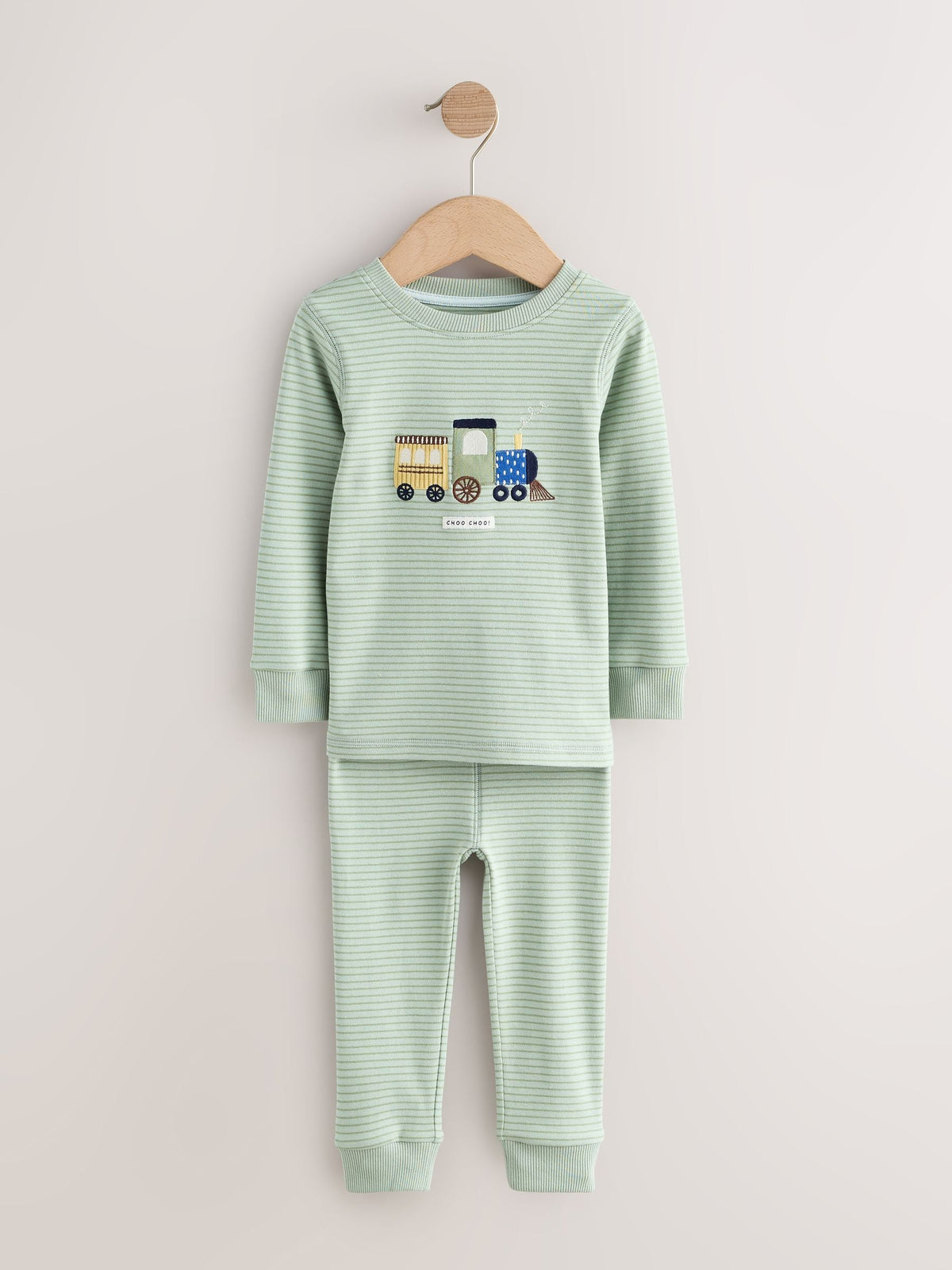 Green/Ecru Train Mini Print Snuggle Pyjamas 3 Pack (9mths-10yrs) - image 6