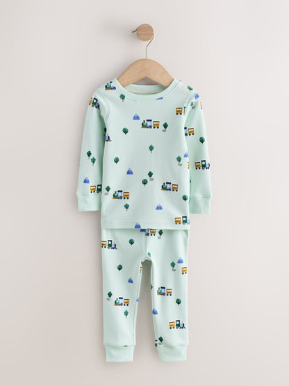Green/Ecru Train Mini Print Snuggle Pyjamas 3 Pack (9mths-10yrs) - image 8
