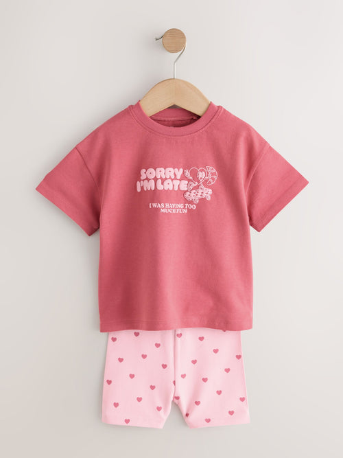 Dsiney Kidz - Pink Heart Short Sleeve T-Shirt and Cycle Shorts Set (3mths-7yrs) image 1