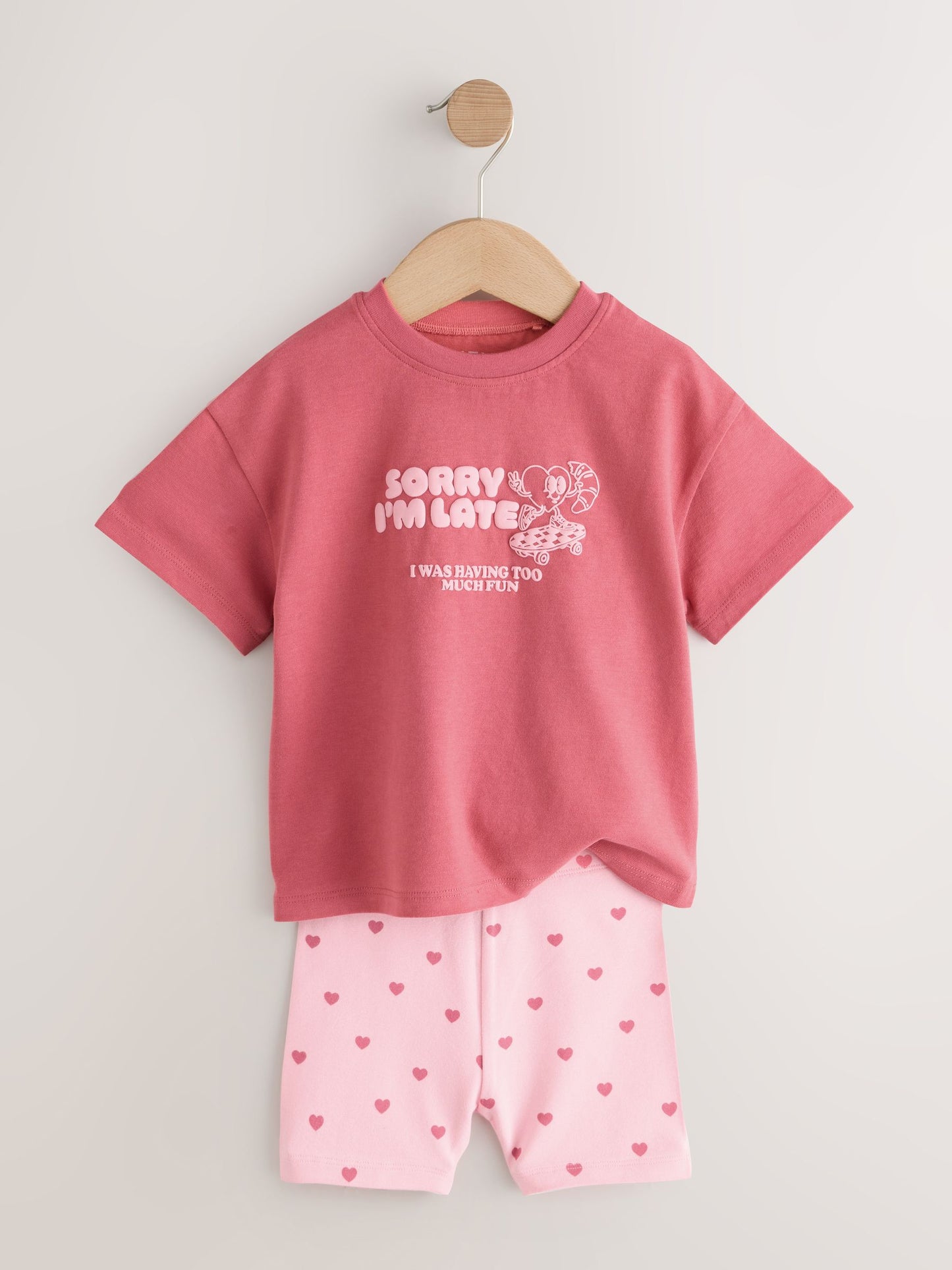Pink Heart Short Sleeve T-Shirt and Cycle Shorts Set (3mths-7yrs) image 2