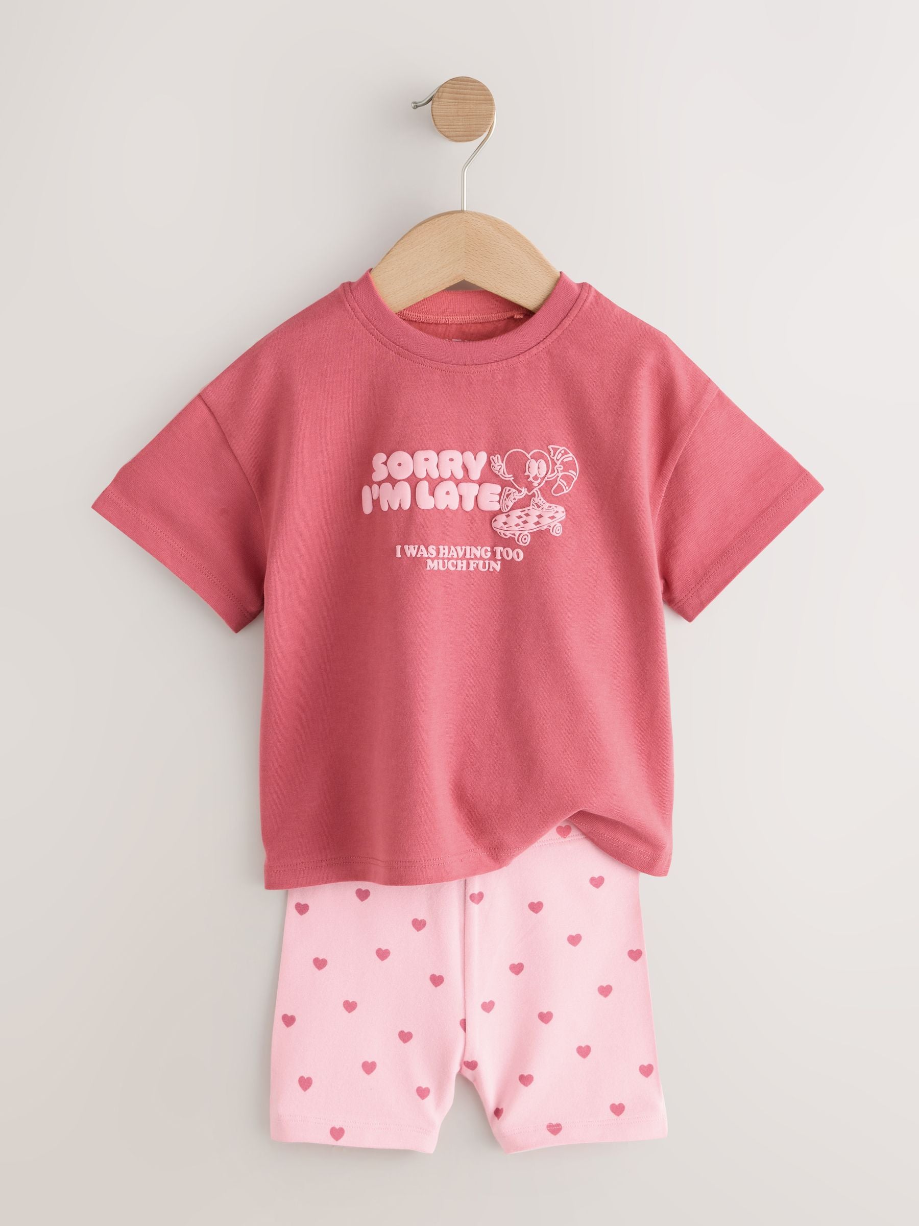 Pink Heart Short Sleeve T-Shirt and Cycle Shorts Set (3mths-7yrs) image 2