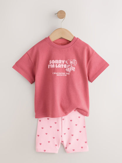 Pink Heart Short Sleeve T-Shirt and Cycle Shorts Set (3mths-7yrs) image 2