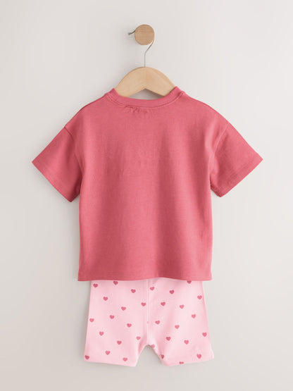 Pink Heart Short Sleeve T-Shirt and Cycle Shorts Set (3mths-7yrs) image 3