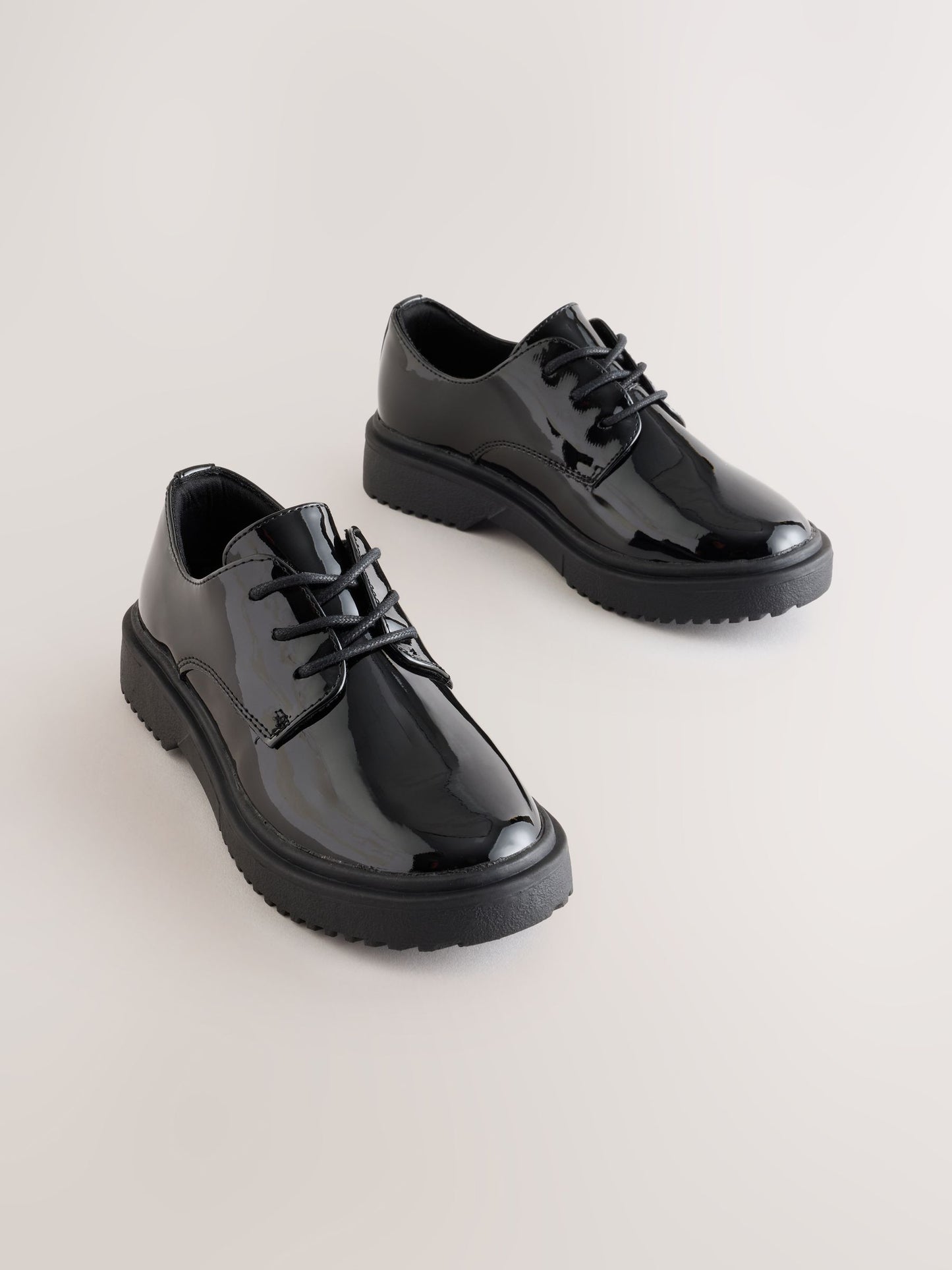Black Patent Wide Fit (G) School Lace up Chunky Shoes image 1