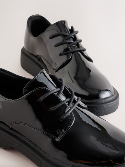 Black Patent Wide Fit (G) School Lace up Chunky Shoes image 3