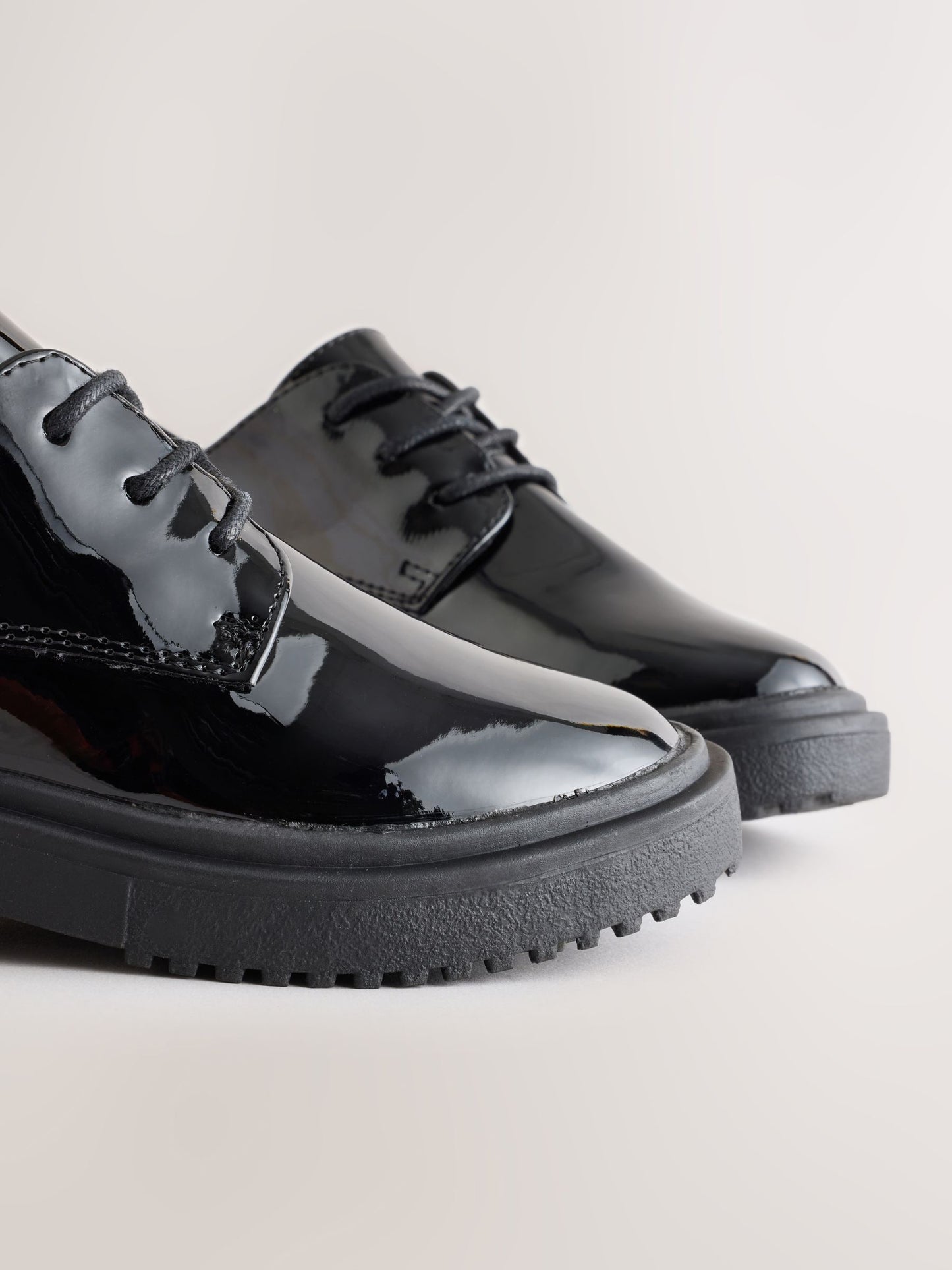 Black Patent Wide Fit (G) School Lace up Chunky Shoes image 4