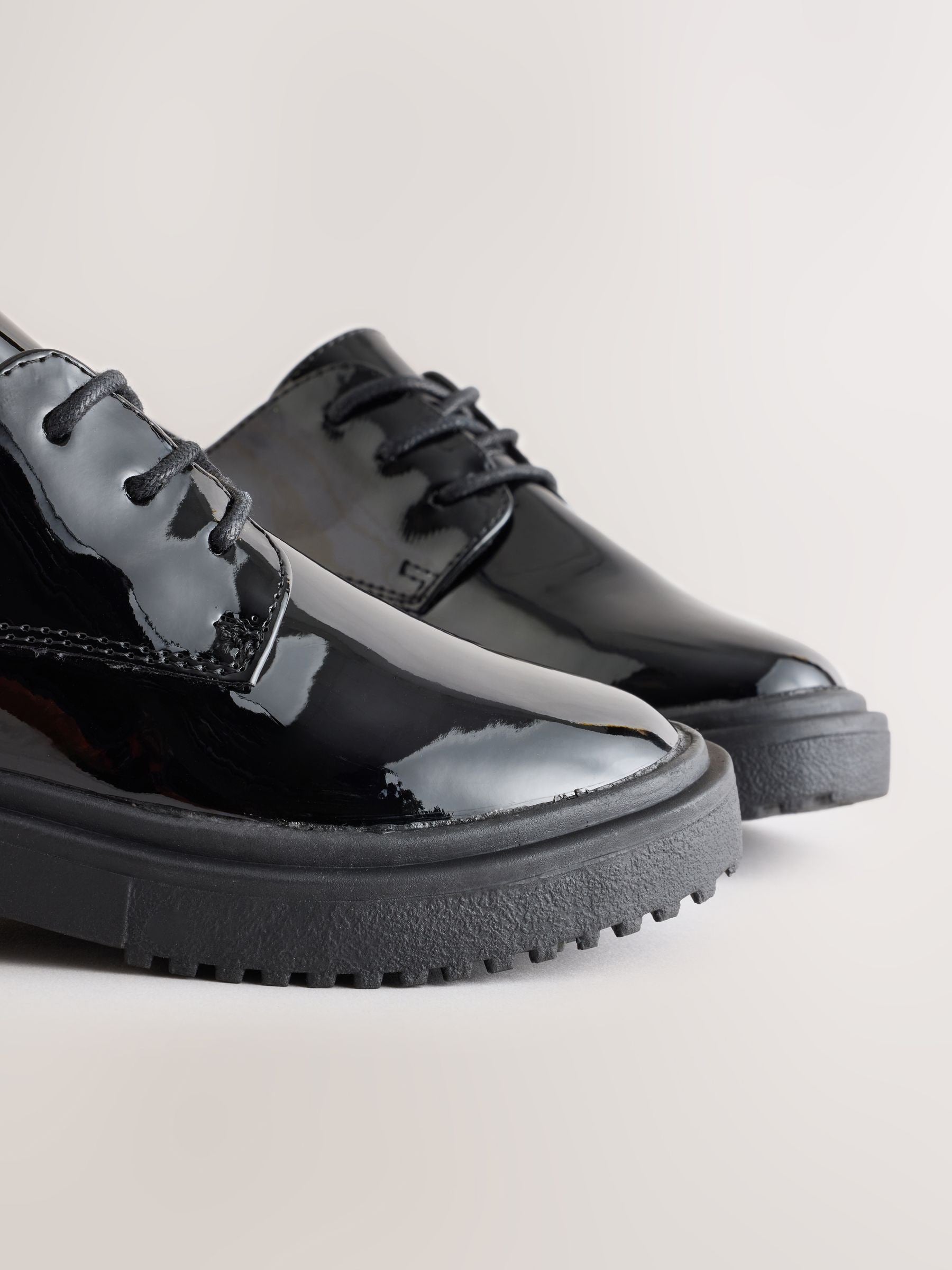 Black Patent Wide Fit (G) School Lace up Chunky Shoes image 4