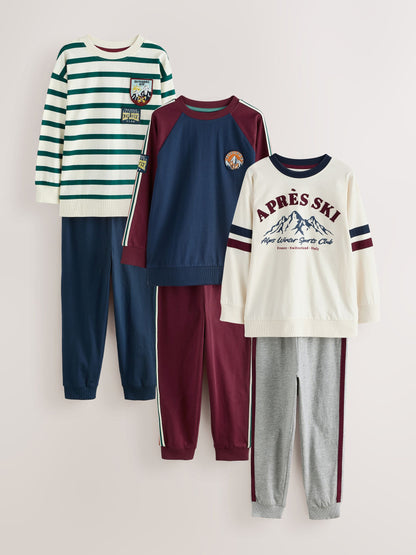Navy/Ecru Apres Ski Graphic Long Sleeve Jogger Pyjamas Set 3 Pack (3-16yrs) - image 1