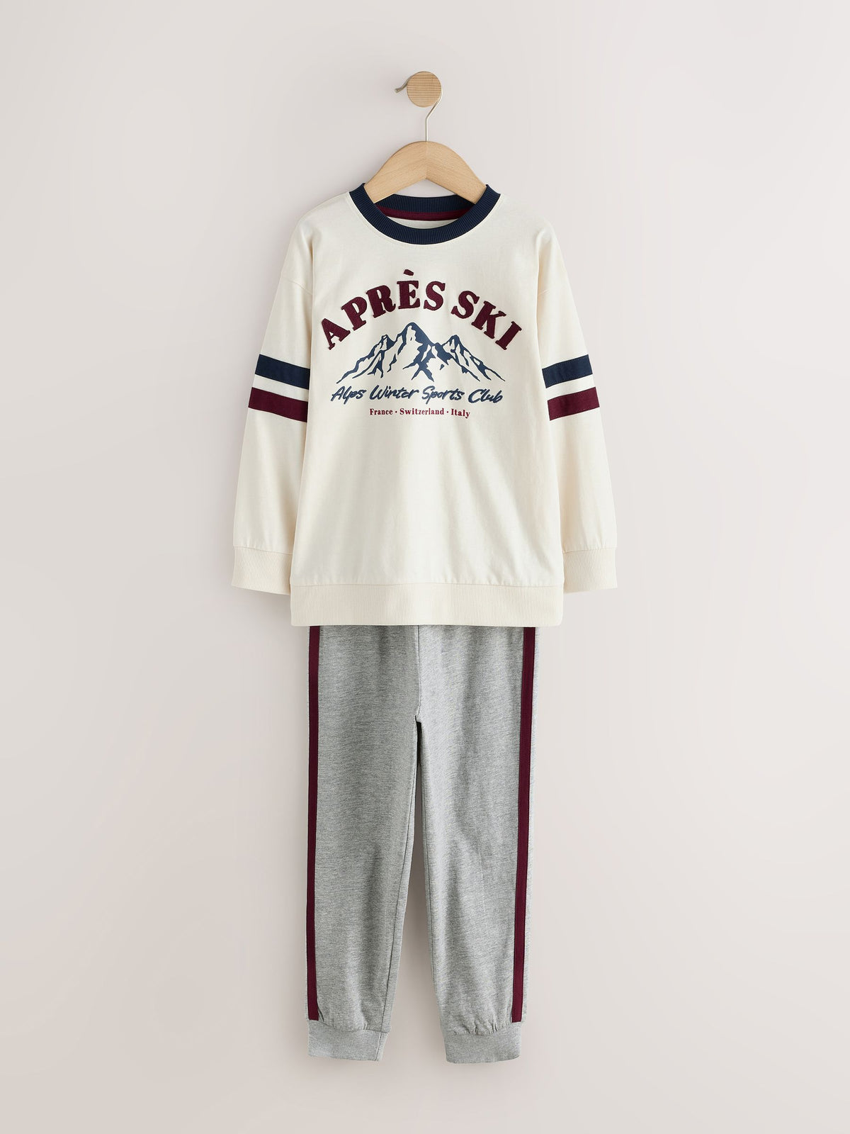 Navy/Ecru Apres Ski Graphic Long Sleeve Jogger Pyjamas Set 3 Pack (3-16yrs) - image 2