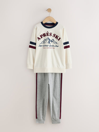 Navy/Ecru Apres Ski Graphic Long Sleeve Jogger Pyjamas Set 3 Pack (3-16yrs) - image 2