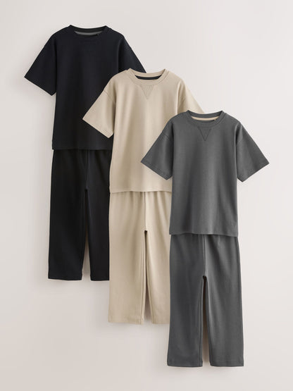Grey/Stone/Black Short Sleeve Jogger Pyjamas 3 Pack (3-16yrs) - image 1