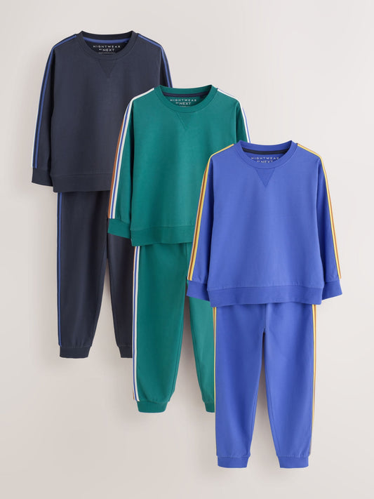 Blue/Black/Green Side Stripe Long Sleeve Jogger Pyjamas Set 3 Pack (3-16yrs) - image 1