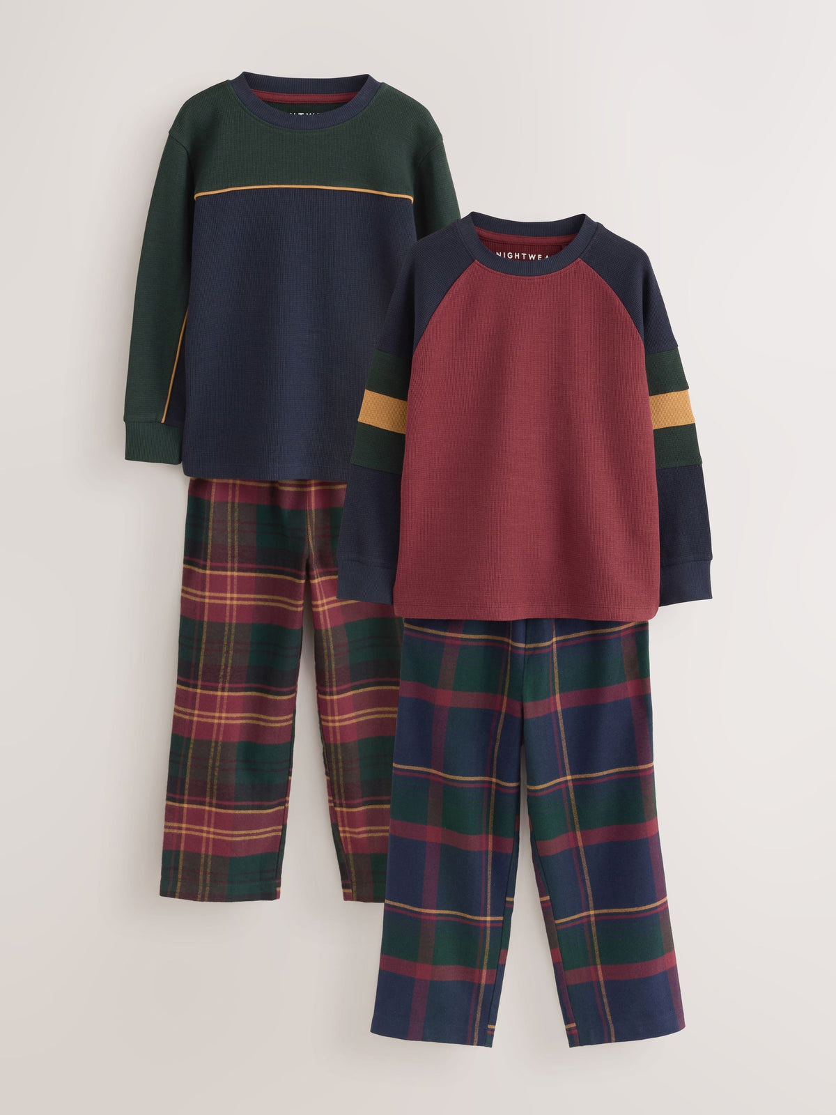 Burgundy/Green Check Woven Pyjamas 2 Pack (3-16yrs) - image 1