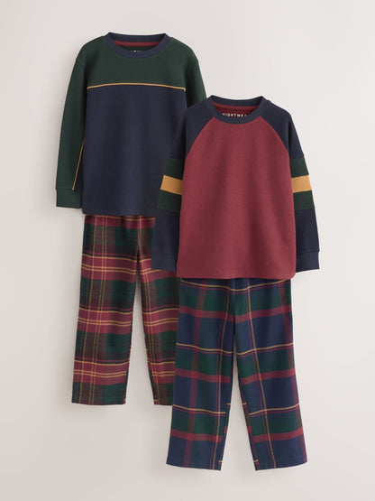 Burgundy/Green Check Woven Pyjamas 2 Pack (3-16yrs) - image 1