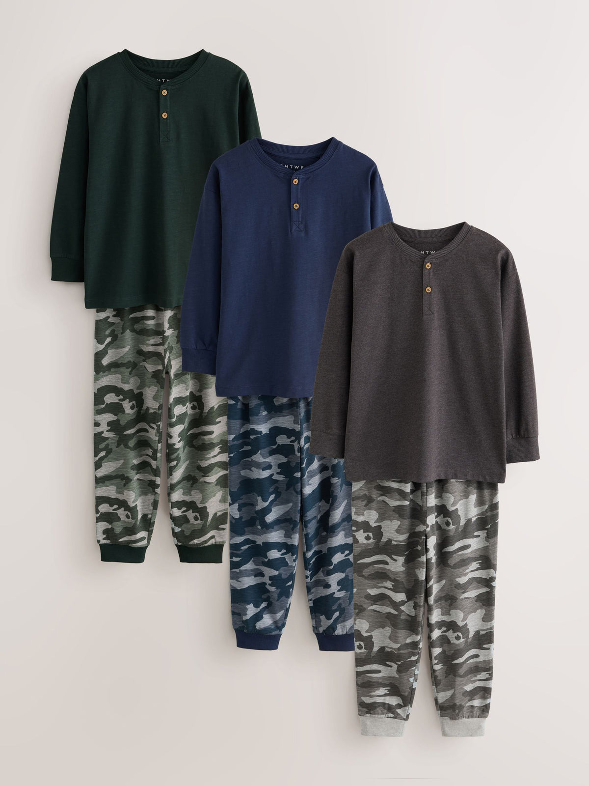 Green/Grey/Blue Camo Long Sleeve Pyjamas 3 Pack (3-16yrs) - image 1