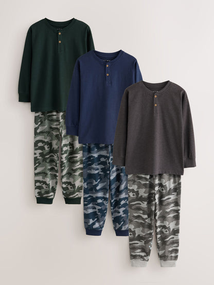 Green/Grey/Blue Camo Long Sleeve Pyjamas 3 Pack (3-16yrs) - image 1