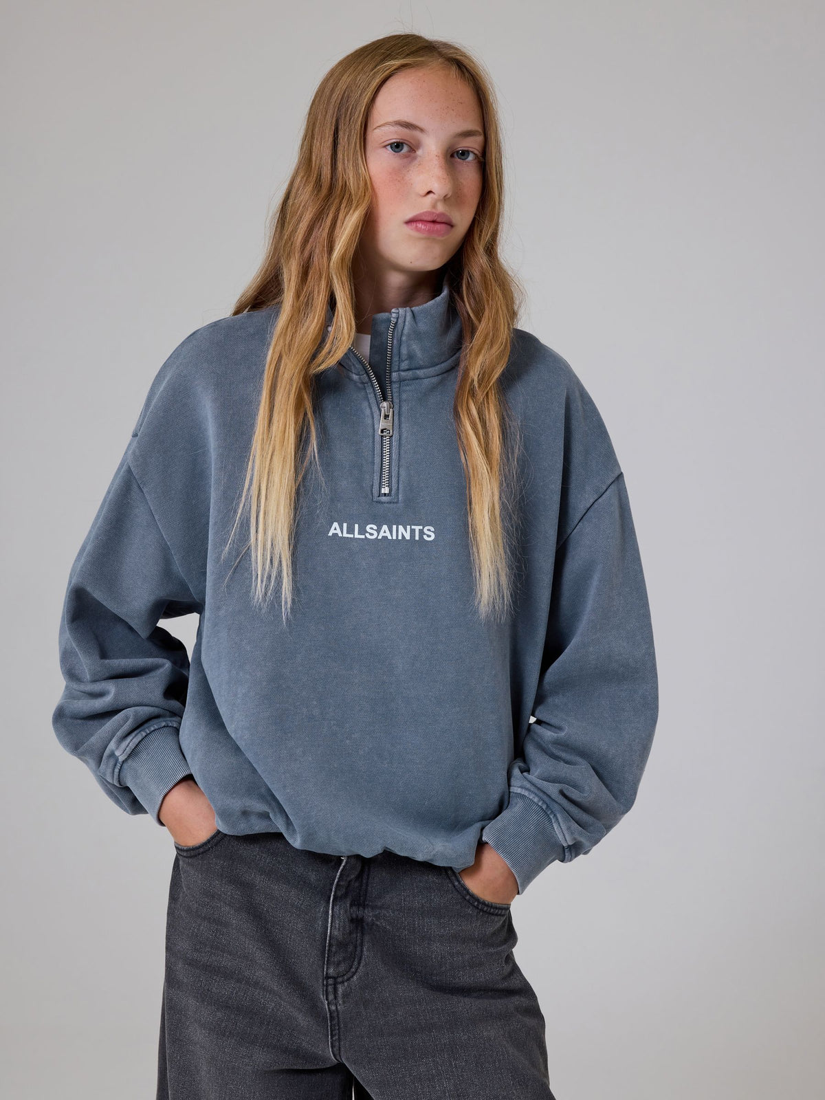 smALLSAINTS Blue Zip Up Bubble Hem Sweatshirt - image 1