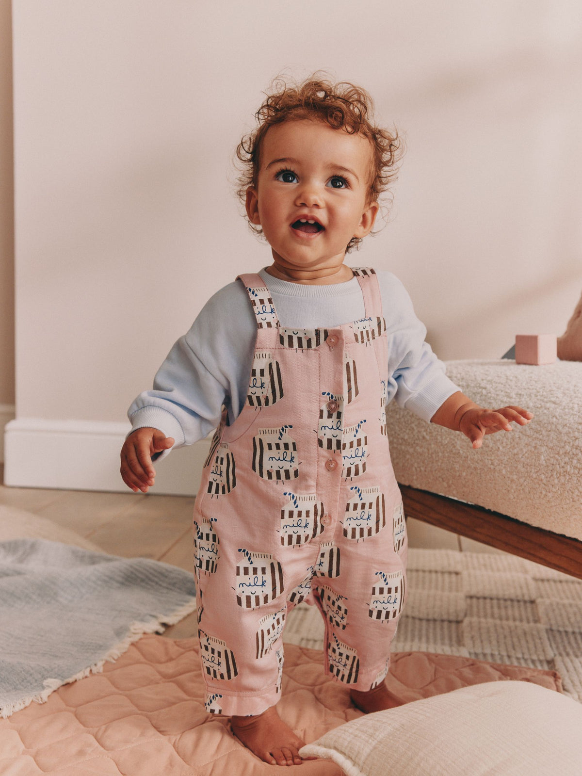 Pink Milk Club Long Sleeve Bodysuit And Woven Dungarees Set 2 Piece (0mths-2yrs) - image 1