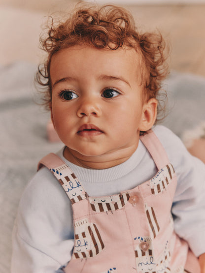 Pink Milk Club Long Sleeve Bodysuit And Woven Dungarees Set 2 Piece (0mths-2yrs) - image 5