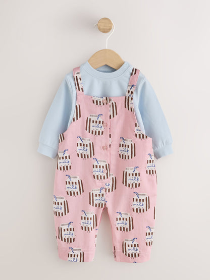 Pink Milk Club Long Sleeve Bodysuit And Woven Dungarees Set 2 Piece (0mths-2yrs) - image 6