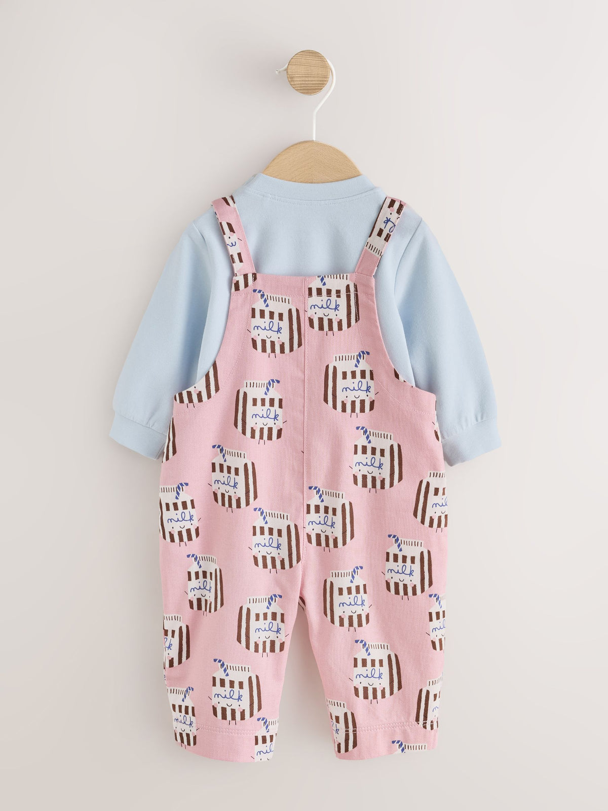 Pink Milk Club Long Sleeve Bodysuit And Woven Dungarees Set 2 Piece (0mths-2yrs) - image 8