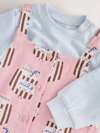 Pink Milk Club Long Sleeve Bodysuit And Woven Dungarees Set 2 Piece (0mths-2yrs) - image 9