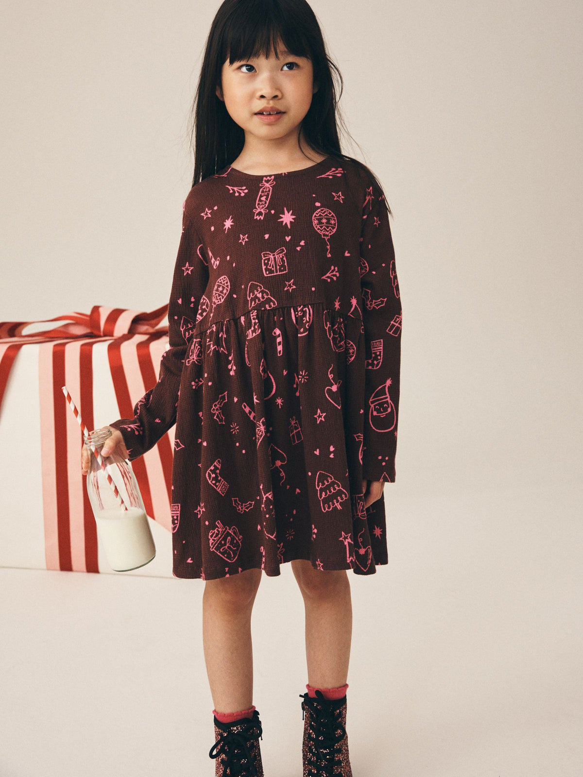 Dsiney Kidz - Chocolate Brown Jersey Long Sleeve Dress (3-16yrs) image 1