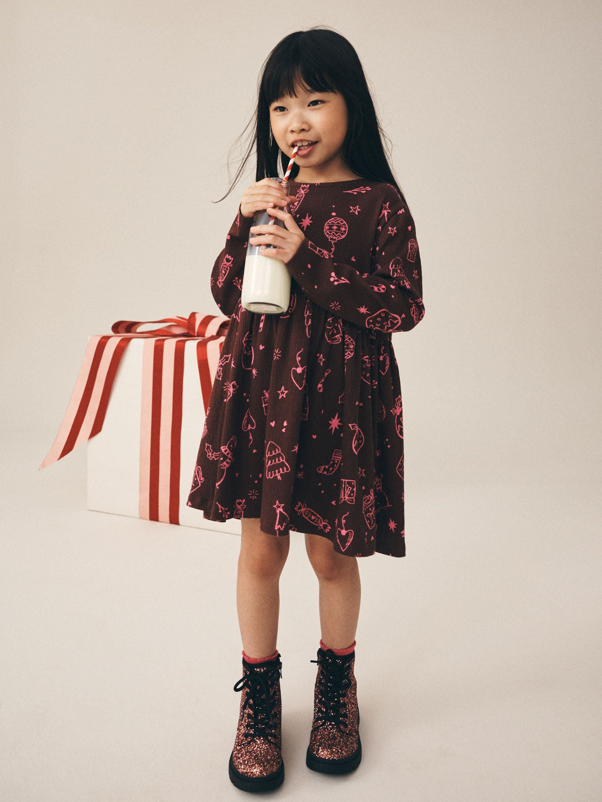 Dsiney Kidz - Chocolate Brown Jersey Long Sleeve Dress (3-16yrs) image 2