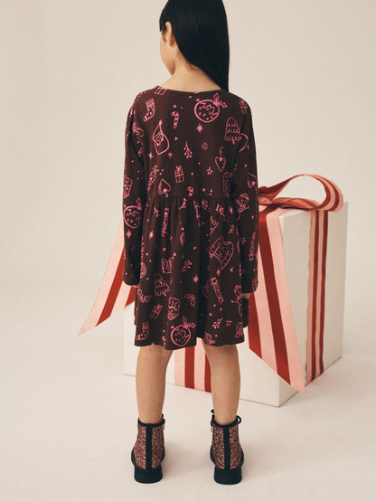 Dsiney Kidz - Chocolate Brown Jersey Long Sleeve Dress (3-16yrs) image 3