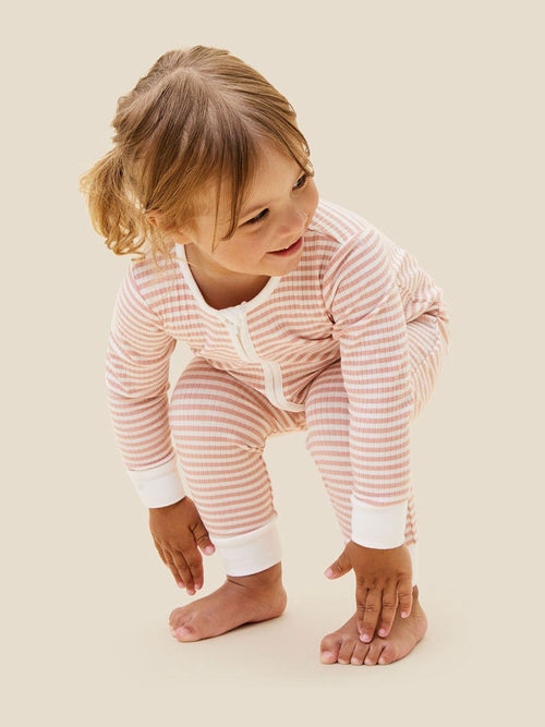 MORI Pink Supersoft Ribbed Stripe Two Way Zip-Up Sleepsuit image 1